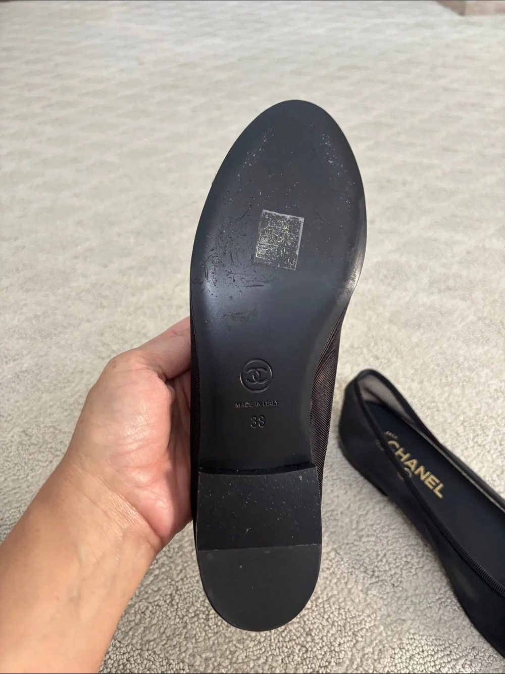 CHANEL Black Nylon Ballet Flats with Bow and CC Toe